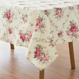 Vintage Floral Rectangle Tablecloth Shabby Chic Flower Table Cloth Spring Table Cover Waterproof for Dinner Kitchen Picnic, Pink, 52x70 Inches