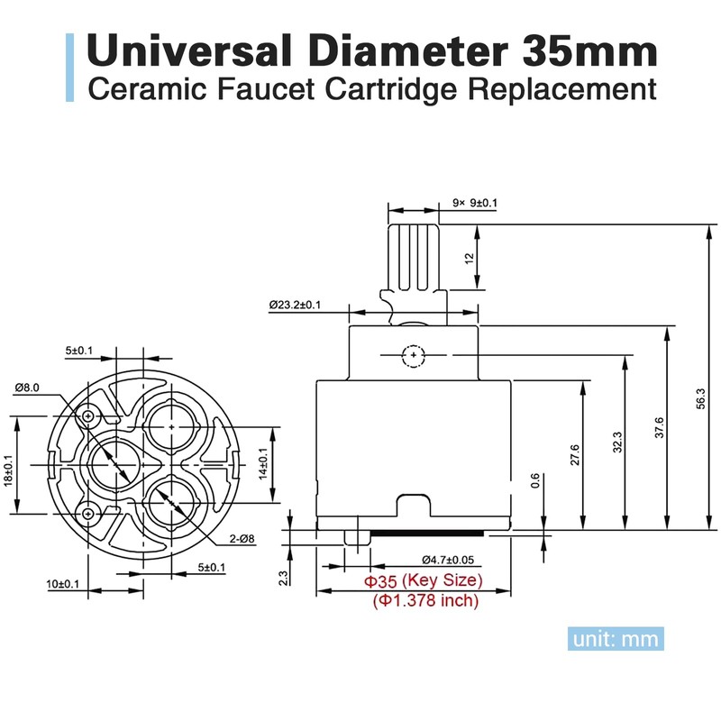 Diameter 35mm Ceramic Faucet Cartridge Replacement, Universal Single Handle Kitchen