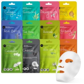 Celavi Collagen Facial Face Mask (12-Sheets) Classic Korean Skincare  Lighten, Moisturize, Tighten Skin  Diminish Dark Spots  Circles  Whiten, Bri