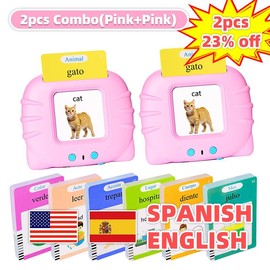 2024 New Arrival upgraded bilingual edition  Bilingual English & Spanish Flash Cards for Toddlers, Audible Toys Learning Spanish for Kids Adults, Speech Therapy Toys, Educational Learning Talking Flash Cards 510 Sight Words-Blue - Color: 23%OFF 2pcs(Pink