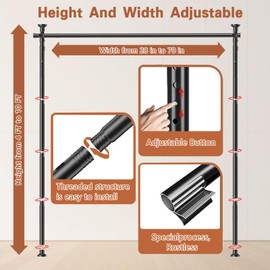 Room Divider No Drilling Curtain Rod Wall Divider for Room Separation, 4-10ft(H) 28-70inch(W) Adjustable,Heavy Duty Floor to Ceiling Portable Hanging Wall Divider for Space Partitions,Black