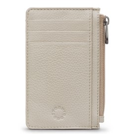 Yoshi Slim Wallet for Men and Women, RFID Blocking Minimalist Credit Card Holder with Zip Section, Genuine Leather (Warm Grey)