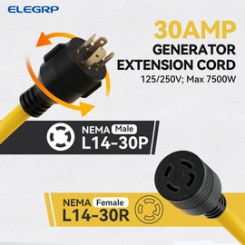 ELEGRP 30 Amp Generator Extension Cord 10 Feet with Pre-Drilled Inlet Box, NEMA L14-30P to L14-30R 10 Gauge SJTW Generator Cord Waterproof Combo Kit, UL Standard Compliant
