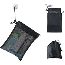 Bolsa de Ducha Portátil de Malla con Ventosa y Cremallera para Gimnasio y Viajes