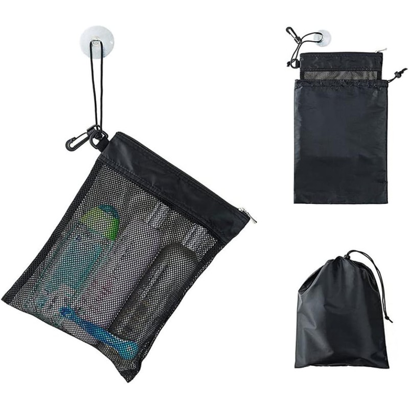 Bolsa de Ducha Portátil de Malla con Ventosa y Cremallera