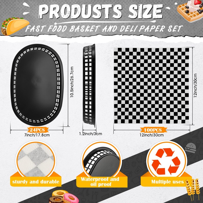 Uiifan 24 Pcs Fast Food Baskets with 100 Deli Liners