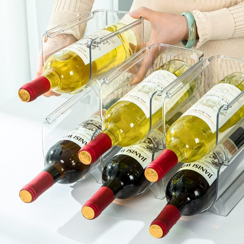 4 Pack Bottle Rack, Fridge Organizer Bottle Rack, Stackable Wine