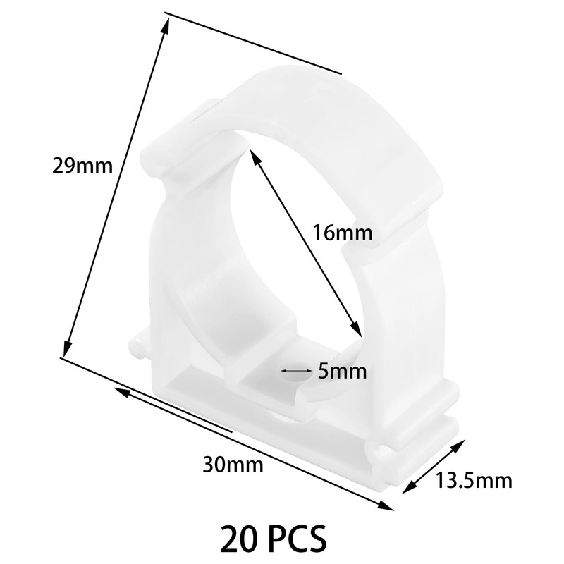 20 PCS White Plastic Water Pipe Clamps,Snap-On Single Tube Clips