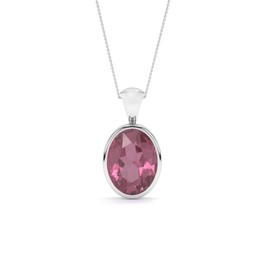 LUSTRE AND LIGHT Natural 8x6mm Oval Pink Tourmaline Pendant Necklace for Women in Sterling Silver, October Birthstone Gifts For Her Birthday, Anniversary, Graduation (Bezel-Set)