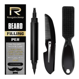 Roogaluckeep Beard Pen Filler for Man. Beard Shaper Set for Beard Pen with Beard brush and Mustache Comb. Long Lasting and Natural Finish, Mustache Repair Shape, Effective Enhance Facial Hair （BLACK）