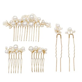 Hair Ornaments Coming of Age Ceremony, Hair Accessories, Hair Accessories, Weddings, Pearls, Brides, etc. Hair Ornaments, Set of 6 (Gold)