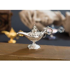 VOANZO Metal Carved Aladdin Magic Vintage Home Tea Oil Pot Arabic Art Craft Gift Rare Retro Legend Color Aladdin Genius Light (Silver)