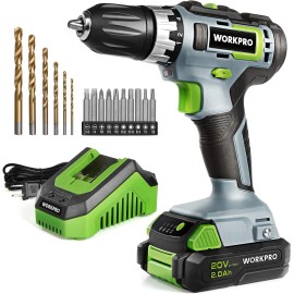 WORKPRO 20V Cordless Drill/Driver Kit 3/8'' W/ 2.0 Ah Li-ion Battery and Charger