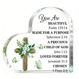 OZUEMUL Christian Plaque Religious Spiritual Inspirational Gifts for Woman Christian Baptism Gift for Sister Friend Acrylic Hearts Plaques with Bible Verse Valentines Day Birthday Christmas Presents for Womens