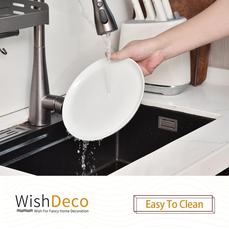 WishDeco White Dinner Plates Set of 6, Porcelain Salad Plates