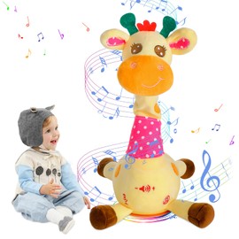 JISON21 Giraffe Toy, Recording, Adjustable Volume, Talking Plush, Movable Giraffe, Dancing, Recording, Sing, LED Light, Dancing Giraffe, Imitating Plush Animal, Embroidered Eyes, Embroidered Buttons,