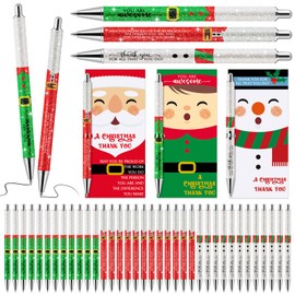 36 Sets Christmas Gifts Bulk Glitter Christmas Pens Santa Claus Novelty Pens Elf Snowman Inspirational Pens with Christmas Thank You Cards Christmas Gifts for Employee Staff Teacher Coworker