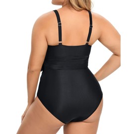 Daci - Traje de baño de una pieza para mujer, talla grande, corte sexy, control de abdomen, traje de baño, Negro -, 22 Plus