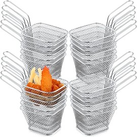 24 Pcs Mini Square Fry Basket Stainless Steel French Fries Holder Deep Fryer Baskets Only Square Mesh Food Basket with Handles Small Serving Basket for Kitchen Restaurant Cafe Barbecue (Sliver)