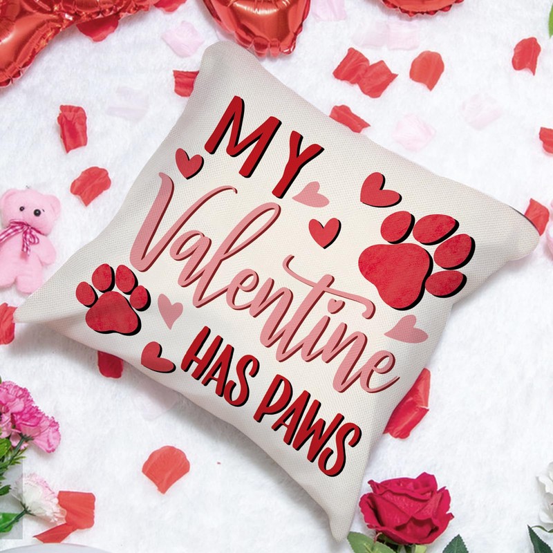 My Valentine Has Paws Decorative Throw Pillow Cover 16 x