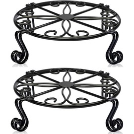 2 Pack 12"x3.1" Black Plant Stand for Flower Pot Heavy Duty Potted Holder Indoor Outdoor Metal Rustproof Iron Garden Container Round Supports Rack for Planter Bronze,Pumpkin Stand Outdoor