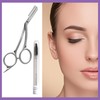 2 Pcs Eyebrow Scissors and Brush Kit Stainless Steel Trimmer