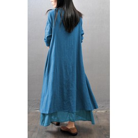 R.Vivimos Women Long Sleeve Cotton Casual Loose Plus Size Irregular Long Dresses (Medium, Teal)