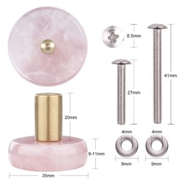 mookaitedecor Set of 4 Rose Quartz Crystal Drawer Knobs with Screws, Round Shape Healing Stone Decorative Cabinet Pulls Handles for Dresser Home Office