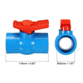PATIKIL 50mm 2" ID PVC Ball Valve, 2 Pack Socket Type Shut-Off Valve with Easy to Rotate Handle for Water Flow Control, Blue/Red