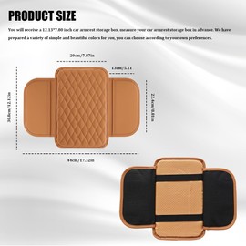 QZTYTY Upgraded Car Center Console Cover, Arm Rest Cover for Car, Microfiber Leather Car Armrest Cover Cushion with 2 Storage Bags, Car Accessories Middle Console Cushion Fit Vehicles (Saddle Brown)