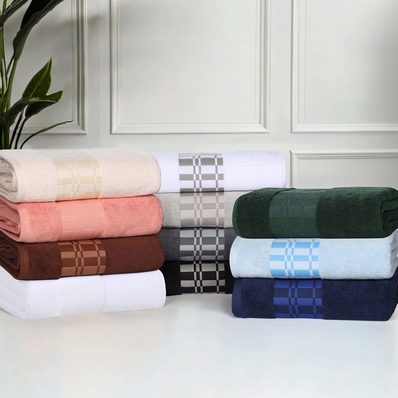 Superior 6-Piece Cotton Towel Set, Geometric Design, Dobby Border, Plush