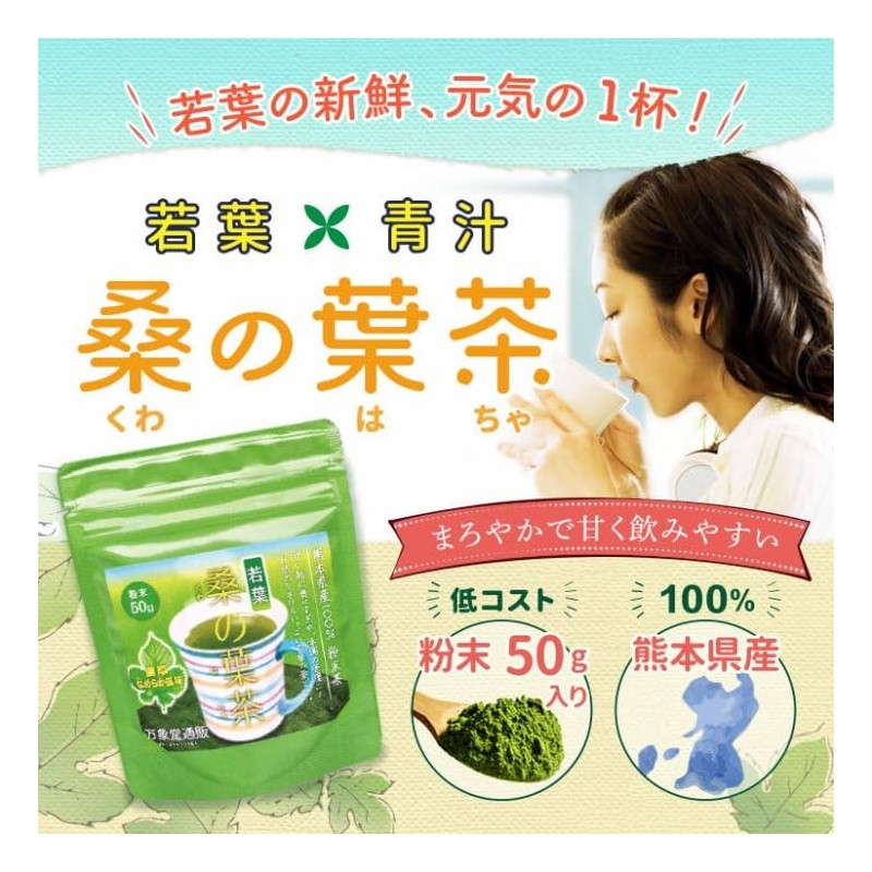若葉 桑の葉茶 国産 粉末 桑の葉 パウダー 50g 青汁 熊本県産 カフェインレス