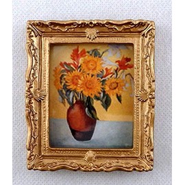 Melody Jane Dollhouse Miniature Vase with Sunflowers Picture Gold Frame