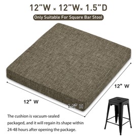baibu 12 Inch Memory Foam Non Slip Stool Cushion Square Set of 2, Dual-Layer Design Bar Stool Cushions with Ties Square Chair Pad for Stackable Kitchen Stools, Brown (12'' (30CM))