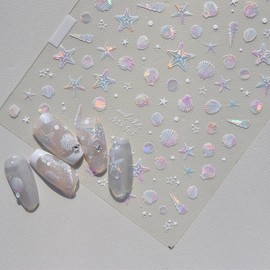 3D Fantasy Decoration Embossed Art Nail Stickers Nail Charms, Ocean Bubble Nail Charms, Shells Starfish Summer Sticker Charms Nails for Cute Girl Manual DIY