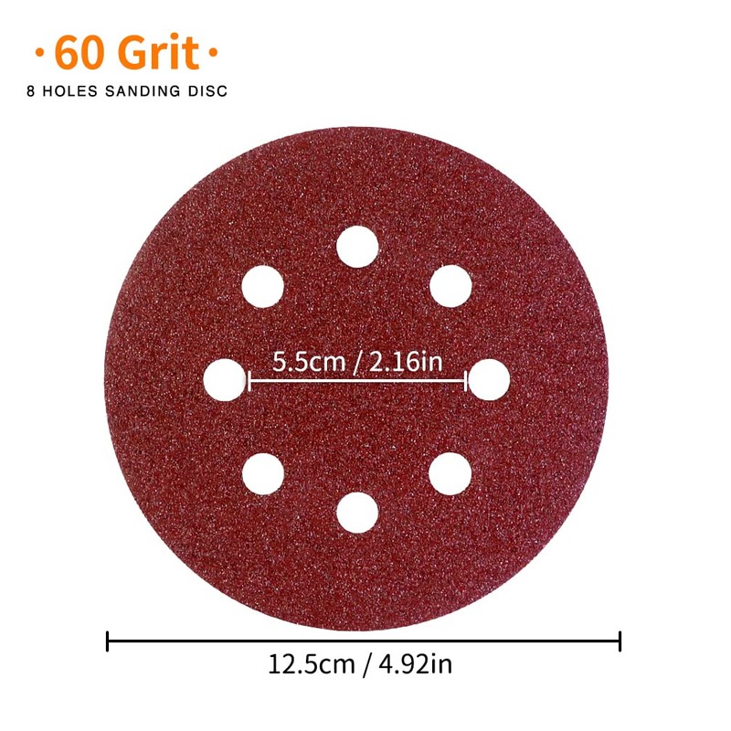 20 Pcs 125mm Sanding Discs, Viaky 8 Hole 60 Grits