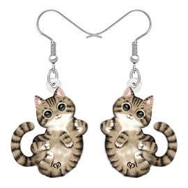 BAMAY Cute Tabby Cat Gifts Acrylic Cat Earrings Dangle Cartoon Kitten Jewelry Pet Gifts for Women Mom Pet Owners Lovers Animal Charms (Brown)