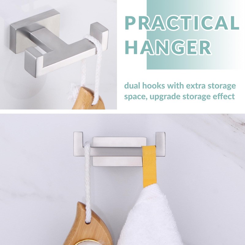 APLusee Square Double Towel Hook, 304 Stainless Steel Dual Coat