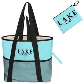 Sandproof Beach Bag with Zipper - 8-Pocket Waterproof Tote for Women & Family | Foldable Lightweight Swim Bag for Travel, Boat Days & Lake House | Sand-Resistant Grocery Carryall, Gifts for Mom/Wife