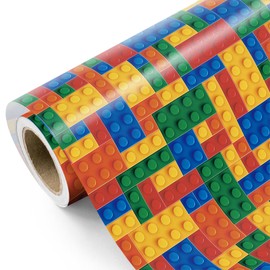 WRAPAHOLIC Bricks Wrapping Paper Roll - Mini Roll - 17 Inch x 16.5 Feet - Building Blocks Wrapping Paper Perfect for Boys Girls, Birthday, Baby Shower