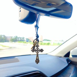 Vintage Cross Rear View Mirror Accessories, Premium Alloy Cross Car Hanging Ornament, Clothing Accessories Necklace Car Mirror Hanging Accessories, Car Decor