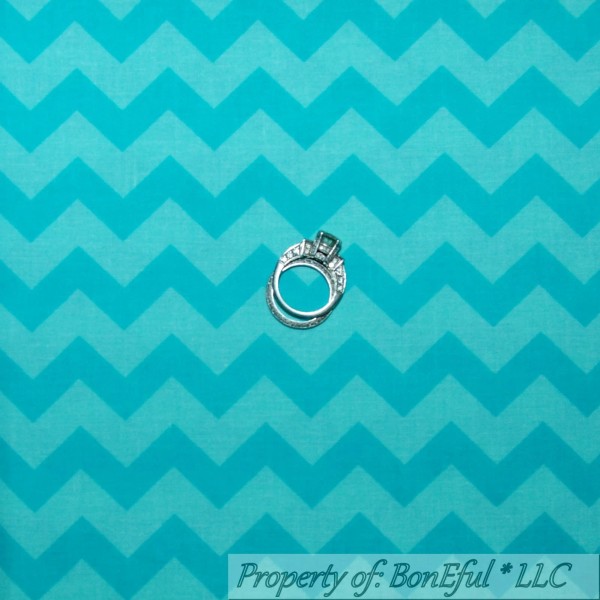 Signature BonEful Fabric FQ Cotton Quilt Aqua Teal Blue Chevron