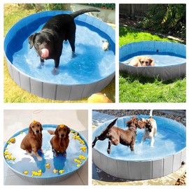Yaheetech Grey Hard Plastic Dog Pools for Small Medium Large Dogs Puppies Pet Collapsible Bath Pool Tub for Outdoor/Home Use, Pet Repair Patches Included, XL