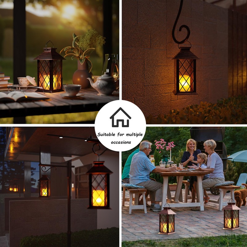 AFINETH Outdoor Solar Lanterns, Waterproof Hanging Lantern with LED Flickering