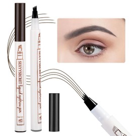Microblading Eyebrow Pen,Eyebrow Microblading Pen,Eyebrow Microblading Pen with 4 Tip Eye Brow Pen,Natural Makeup Fine Stroke Magic Eyebrow Pencil Stay on All Day(Dark Brown+Grey)