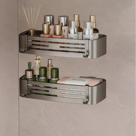 Shower Caddy Suction Cup 2 Pack,Shower Shelves for Bathroom Accessories with Hooks,Large Capacity Bathroom Organizers and Storage,No-Drilling Removable,Wall-Mounted Kitchen and Home Decor (rectangle)