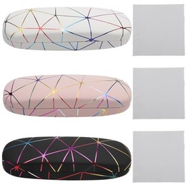 GUO-YING Pack of 3 Hard Glasses Case, Scratch-Resistant Leather Glasses Box with Hard Case and Cleaning Cloth, Portable Hard Case for Most Glasses and Sunglasses