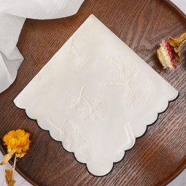 PACGOTH Soft Cotton Handkerchiefs for Women, Women’s Handkerchiefs With Embroidered Dandelions Flower Hankies for Ladies 3PCS, Cream+black, Standard