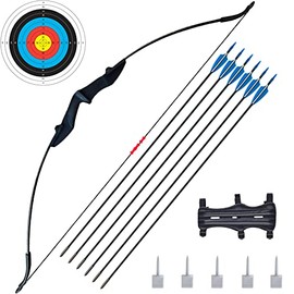 Recurve Bow and Arrow Set for Beginner Teens Archery Recurve Bow Kit 20 30 40Lbs Takedown Bow for Left and Right Hand with 6pcs Arrows Bow Hunting Training Target Practice (20lb)