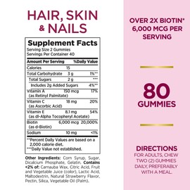 Nature's Bounty Vitamin Biotin Optimal Solutions Hair, Skin and Nails Gummies, Strawberry Flavored, 80 Count,.
